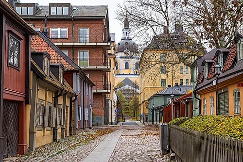 Sweden, Stockholm, Soder Island. 19th Century houses near Master Mikaels Gata. Fjallgatan. European Print